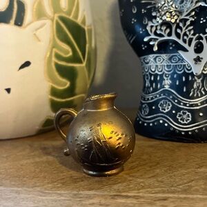 Vtg Miniature Golden Pitcher Jug Cauldron w/ Sailboat & Lighthouse PI Craft Sea
